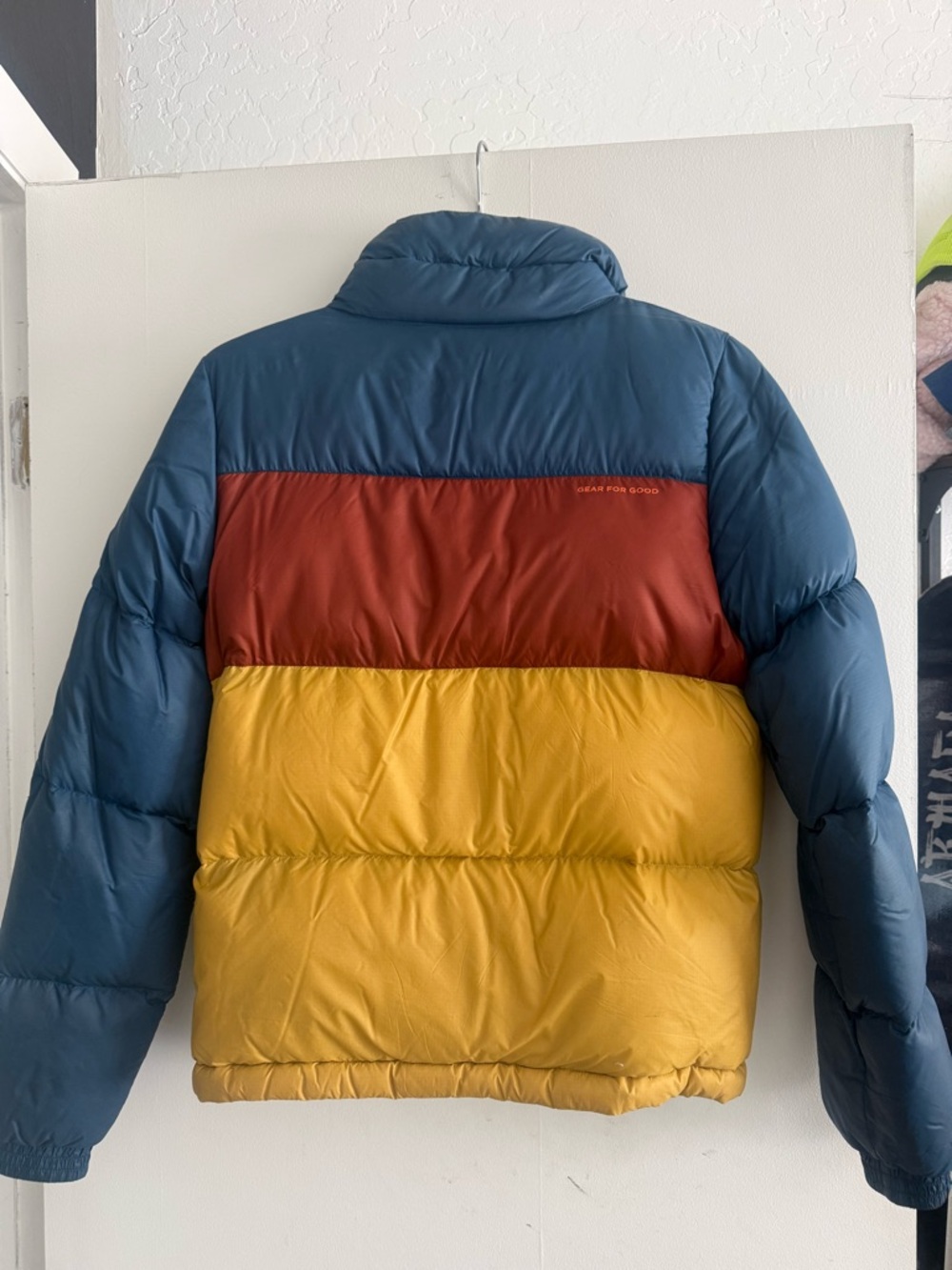 cotopaxi Tri-Color Puffer Jacket in Blue, Rust, Mustard - Picture 2 of 2